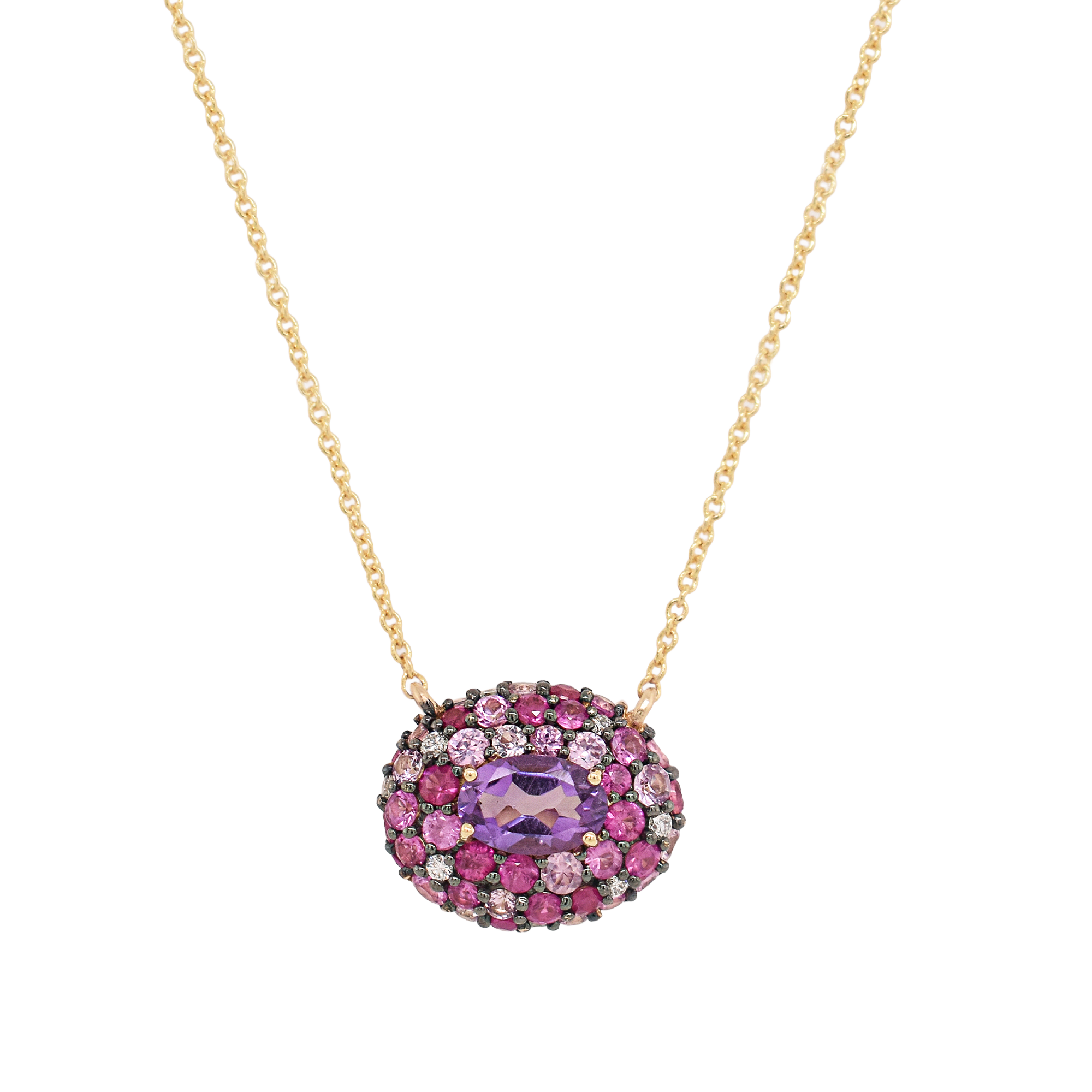 Mosaic Purple Gemstone Pendant Necklace
