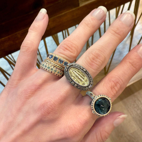 Peruvian Opal Teal Enamel Statement Ring
