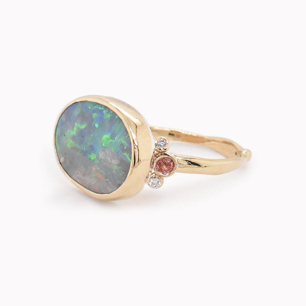 Australian Opal & Peach Sapphire Ring