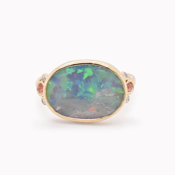 Australian Opal & Peach Sapphire Ring