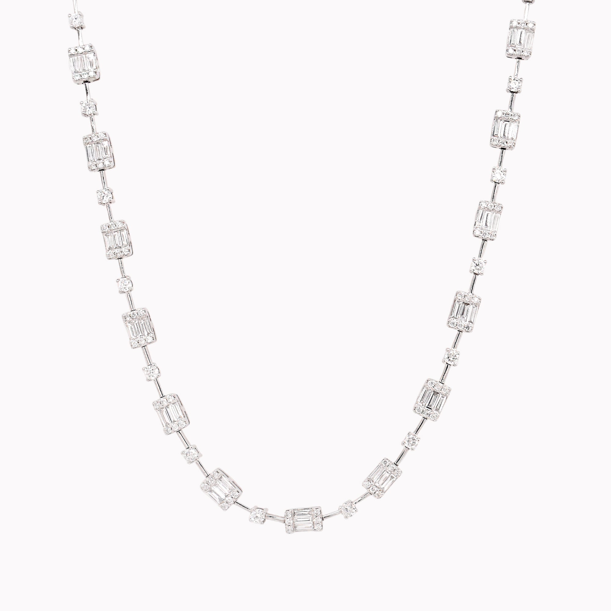 Baguette & Round Diamond Sequence Necklace