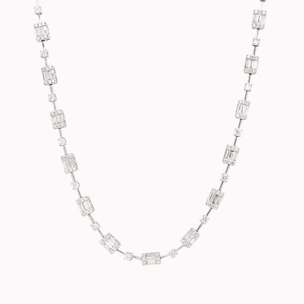 Baguette & Round Diamond Sequence Necklace