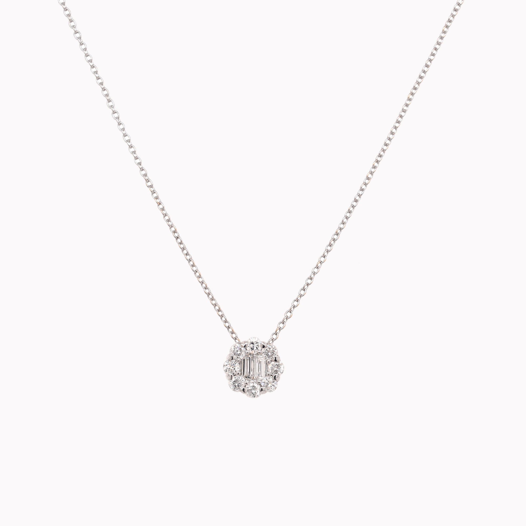 Baguette Diamond Flower Cluster Necklace