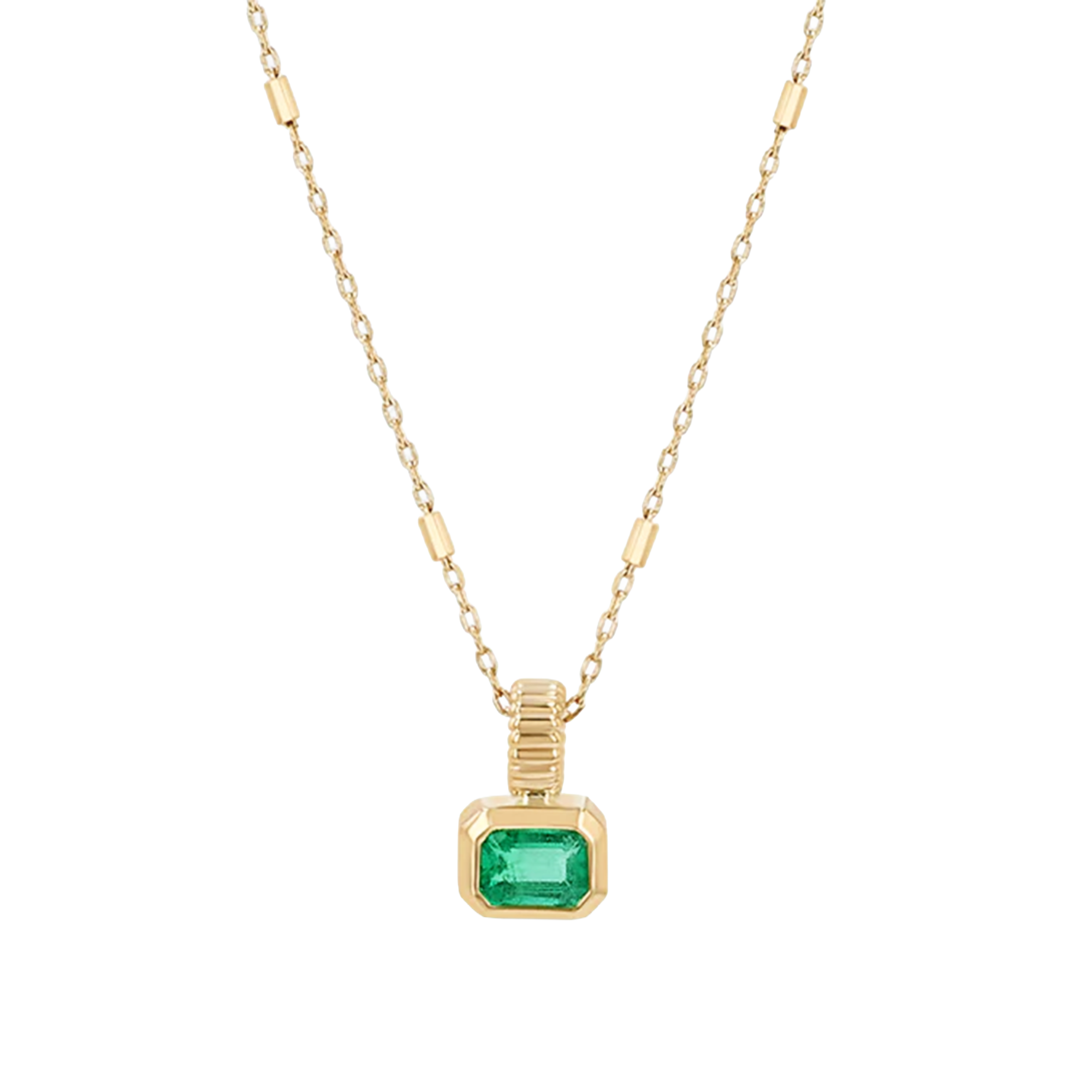 Bezel Emerald Bar Cable Chain Necklace