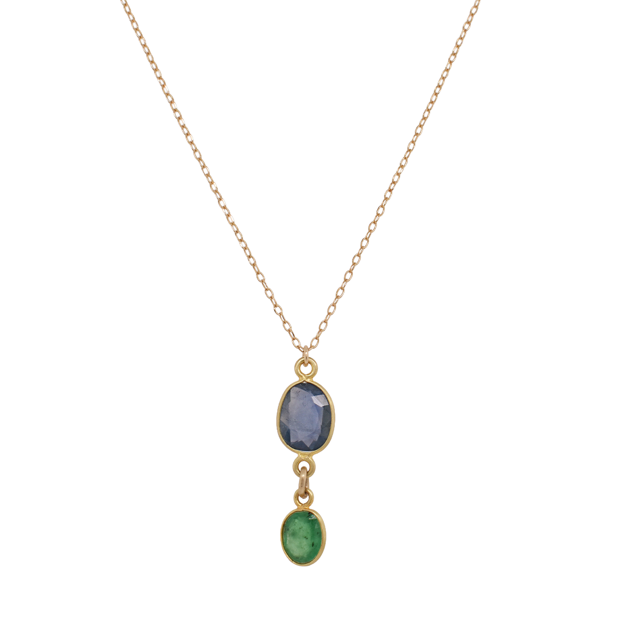 Bezel Sapphire & Emerald Dangle Necklace