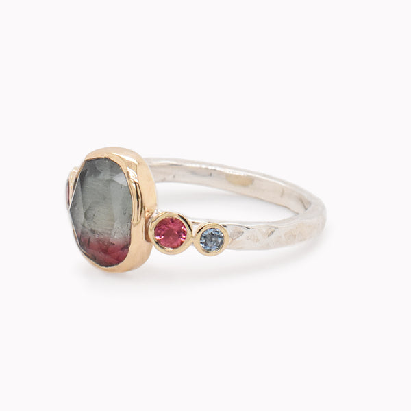 Bi-Color Tourmaline & Sapphire Ring