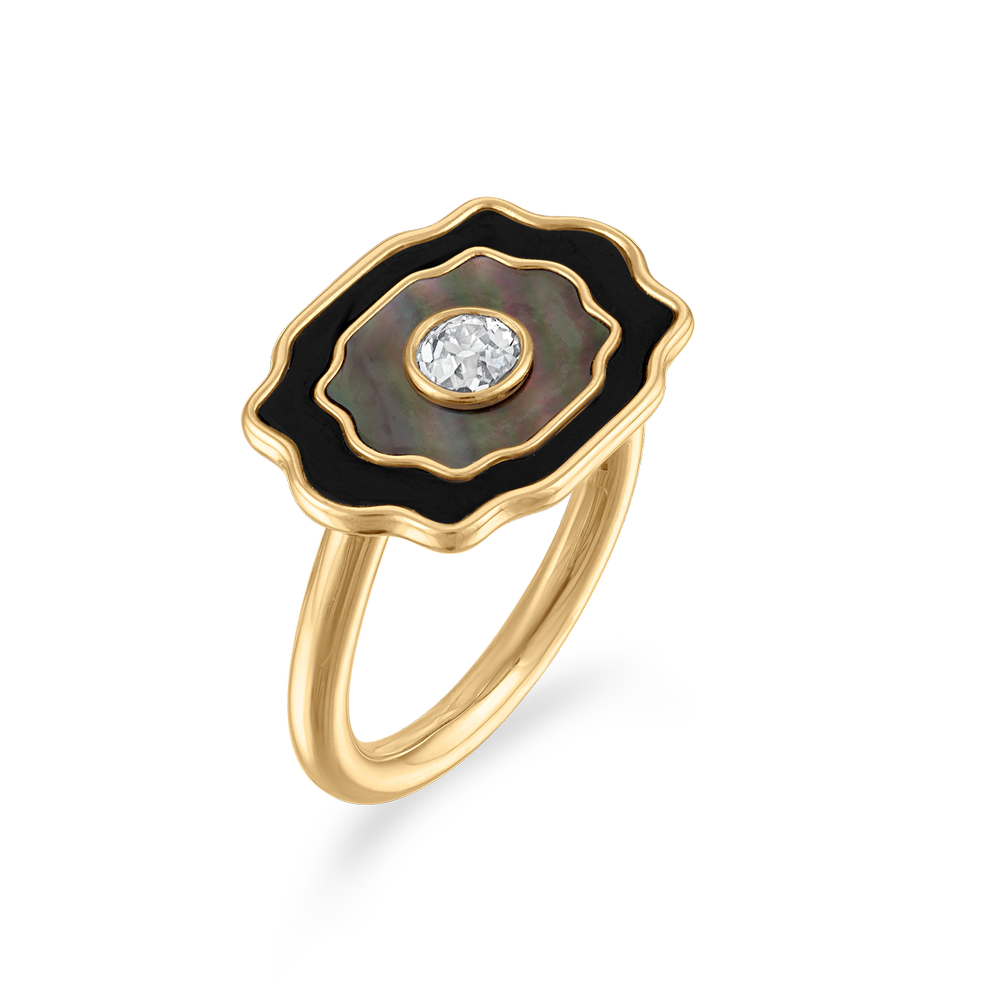 Black Onyx & Pearl Buckle Ring