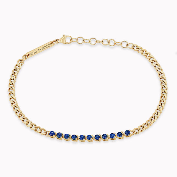 Blue Sapphire Tennis Segment Curb Chain Bracelet