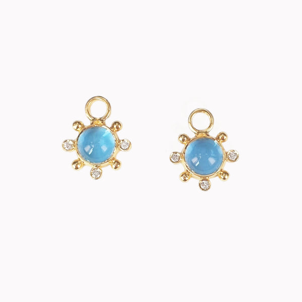 Blue Topaz Cabochon Flower Huggie Charms
