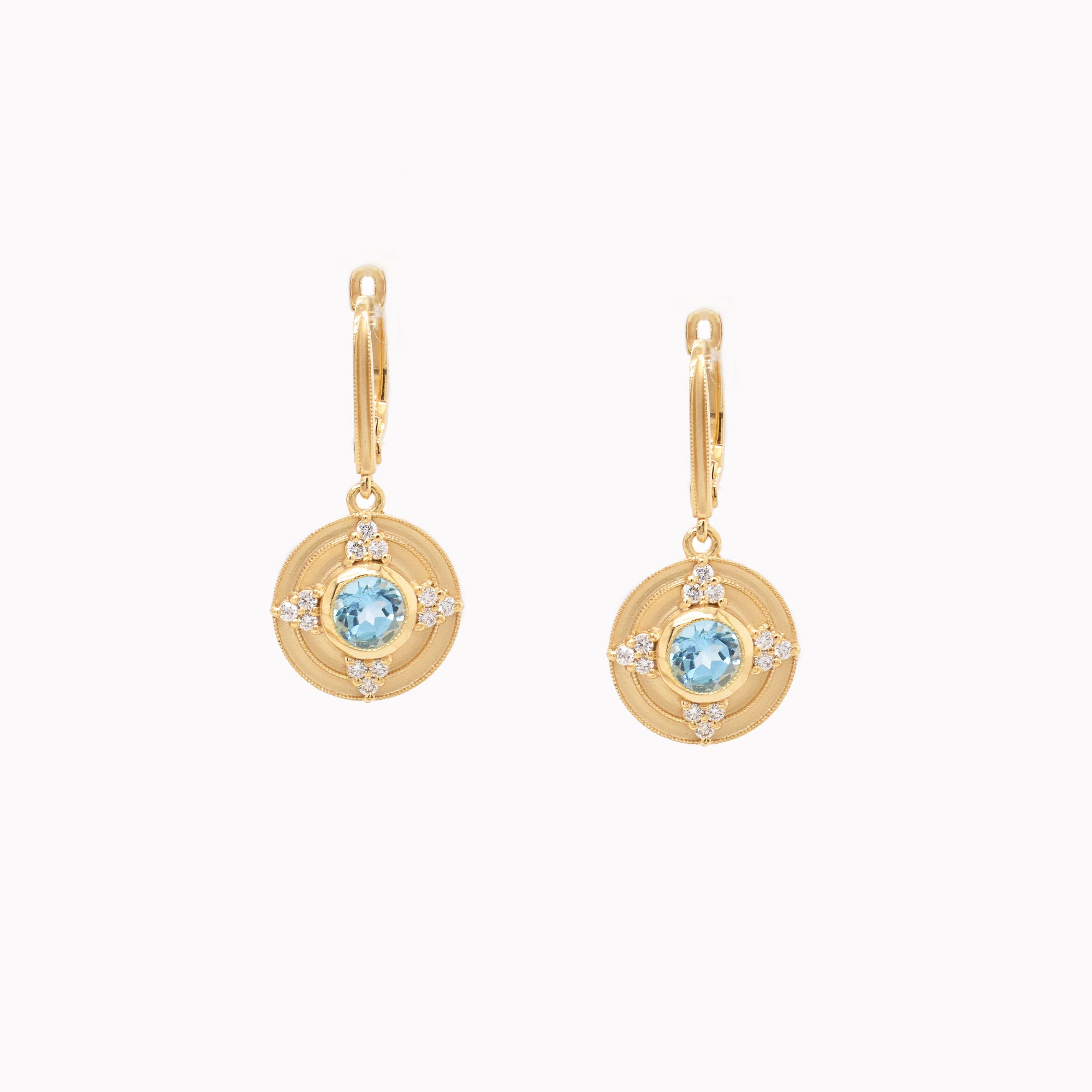 Blue Topaz & Diamond Medallion Dangle Earrings
