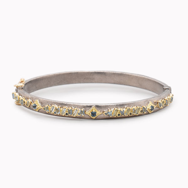 Blue Topaz & Moss Aquamarine Bangle Bracelet