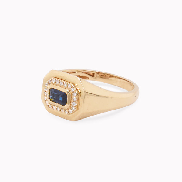 Sapphire Baguette & Diamond Signet Ring