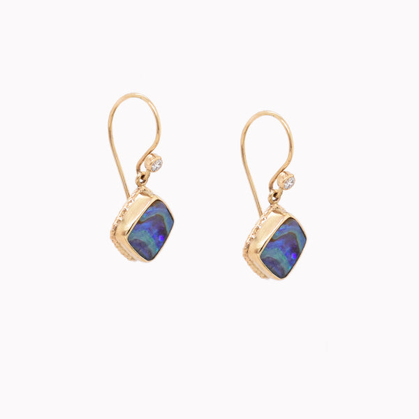 Boulder Opal & Diamond Dangle Earrings