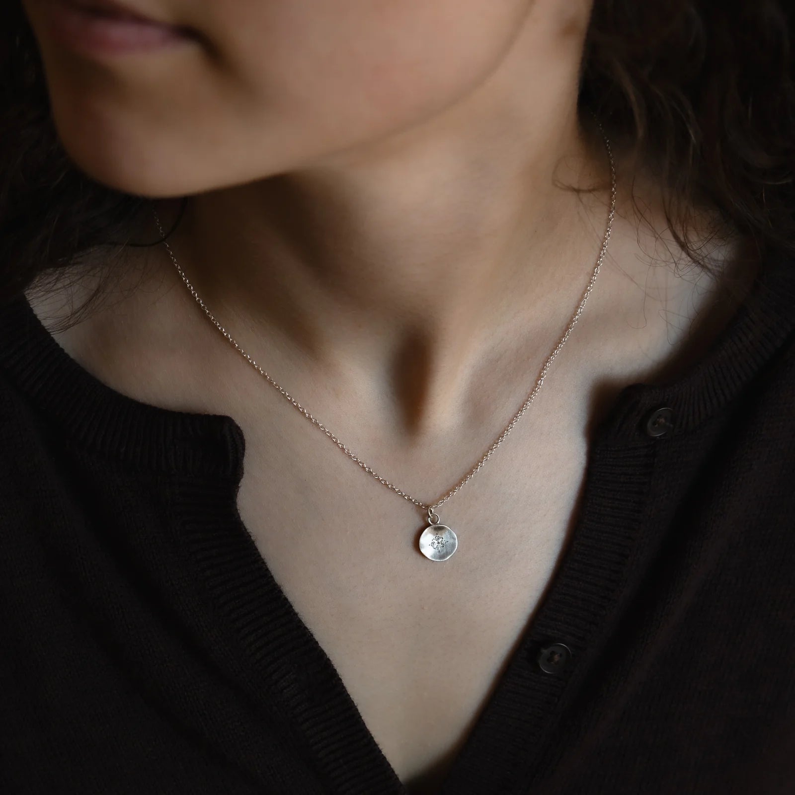 Four Star Diamond Wave Pendant Necklace