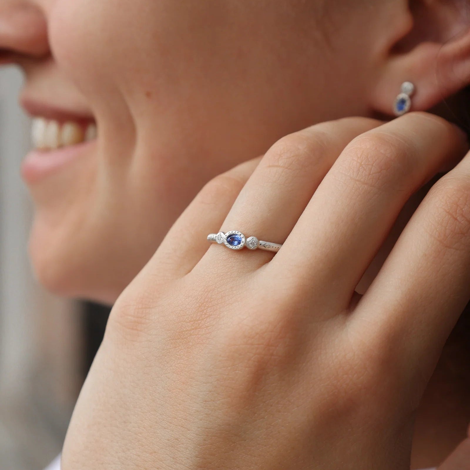 Oval & Round Sapphire Charm Ring