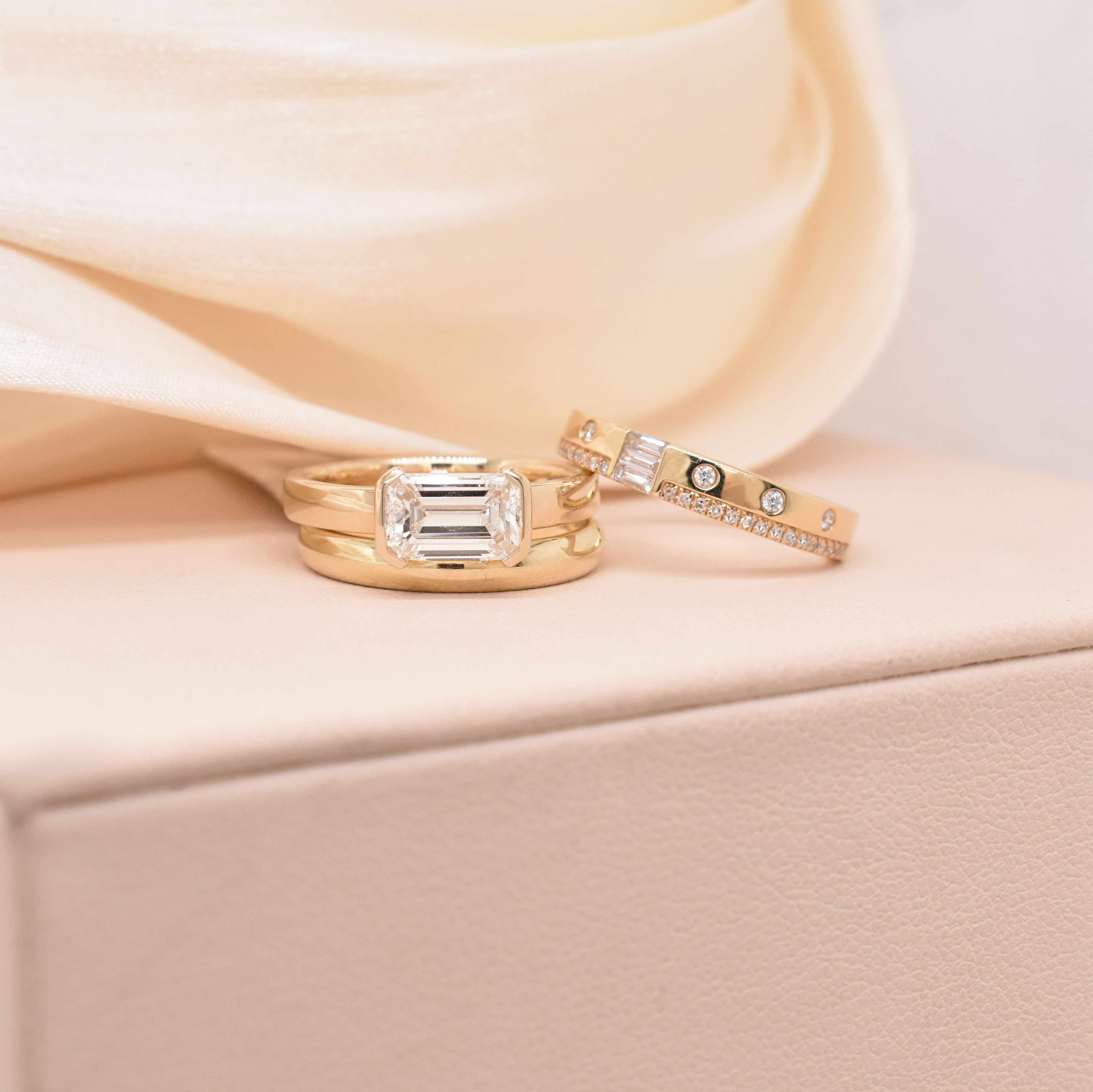 Claire East/West 1.50ct Half Bezel Solitaire White Diamond Engagement Ring