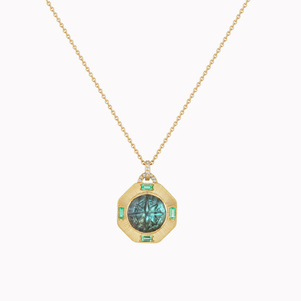 Compass Labradorite Emerald Necklace