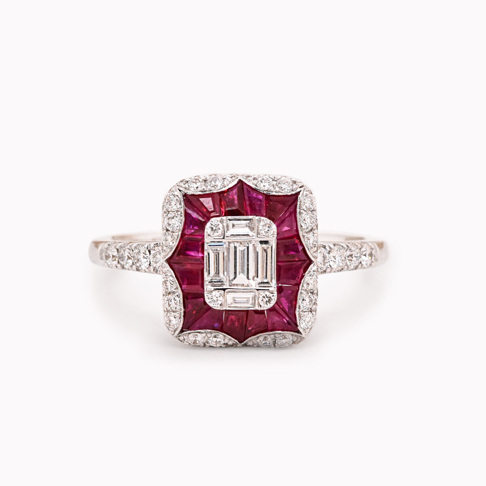 Diamond Baguette & Ruby Shield Ring