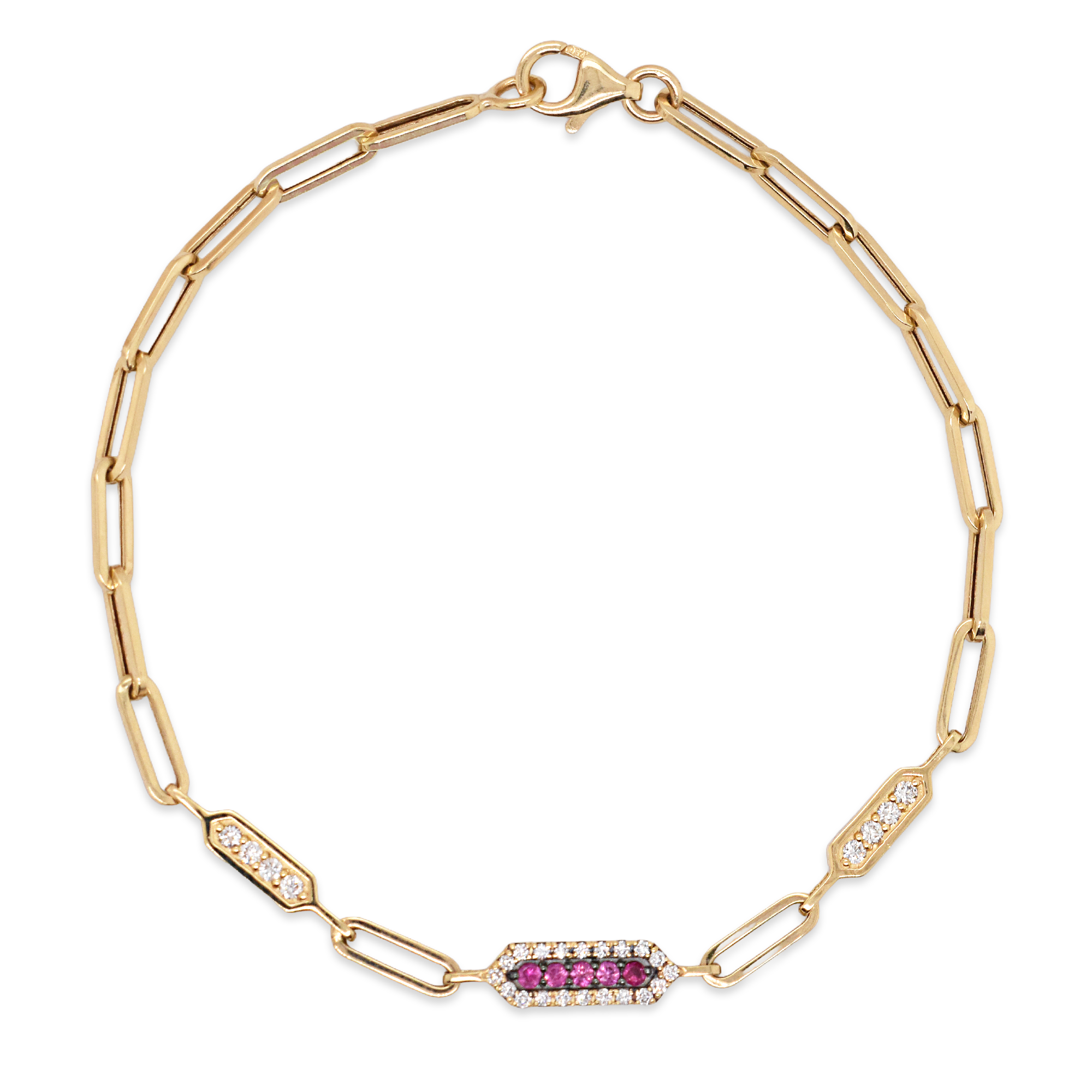Ruby & Diamond Paperclip Chain Bracelet