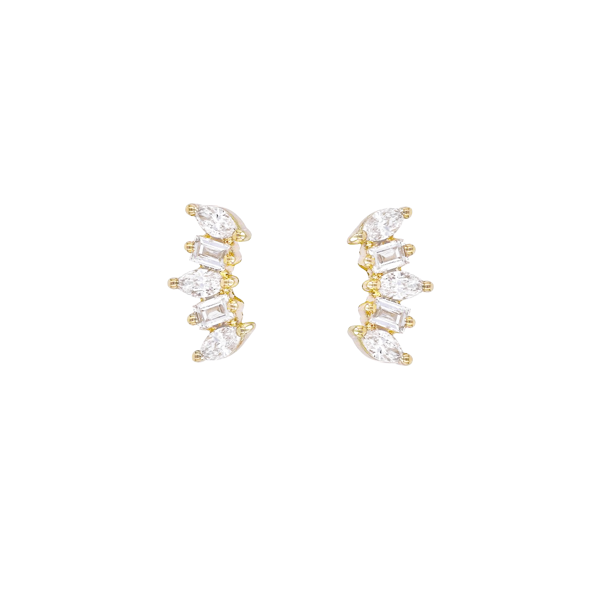 Curved Marquise & Baguette Diamond Studs