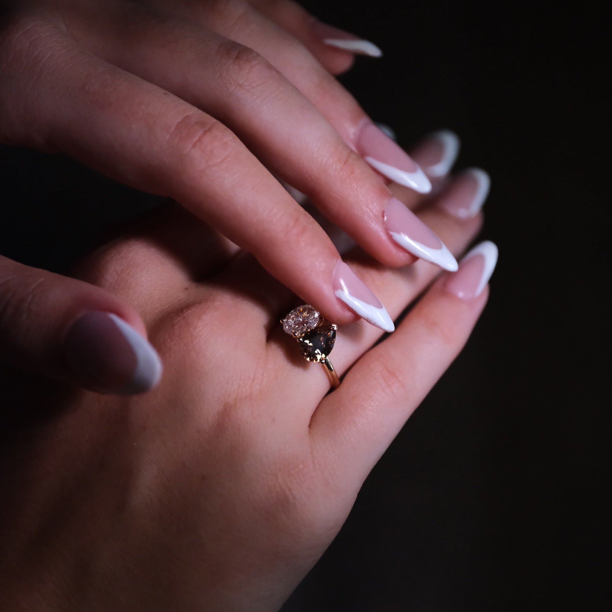 Toi Et Moi Oval Diamond & Pear Champagne Diamond Engagement Ring