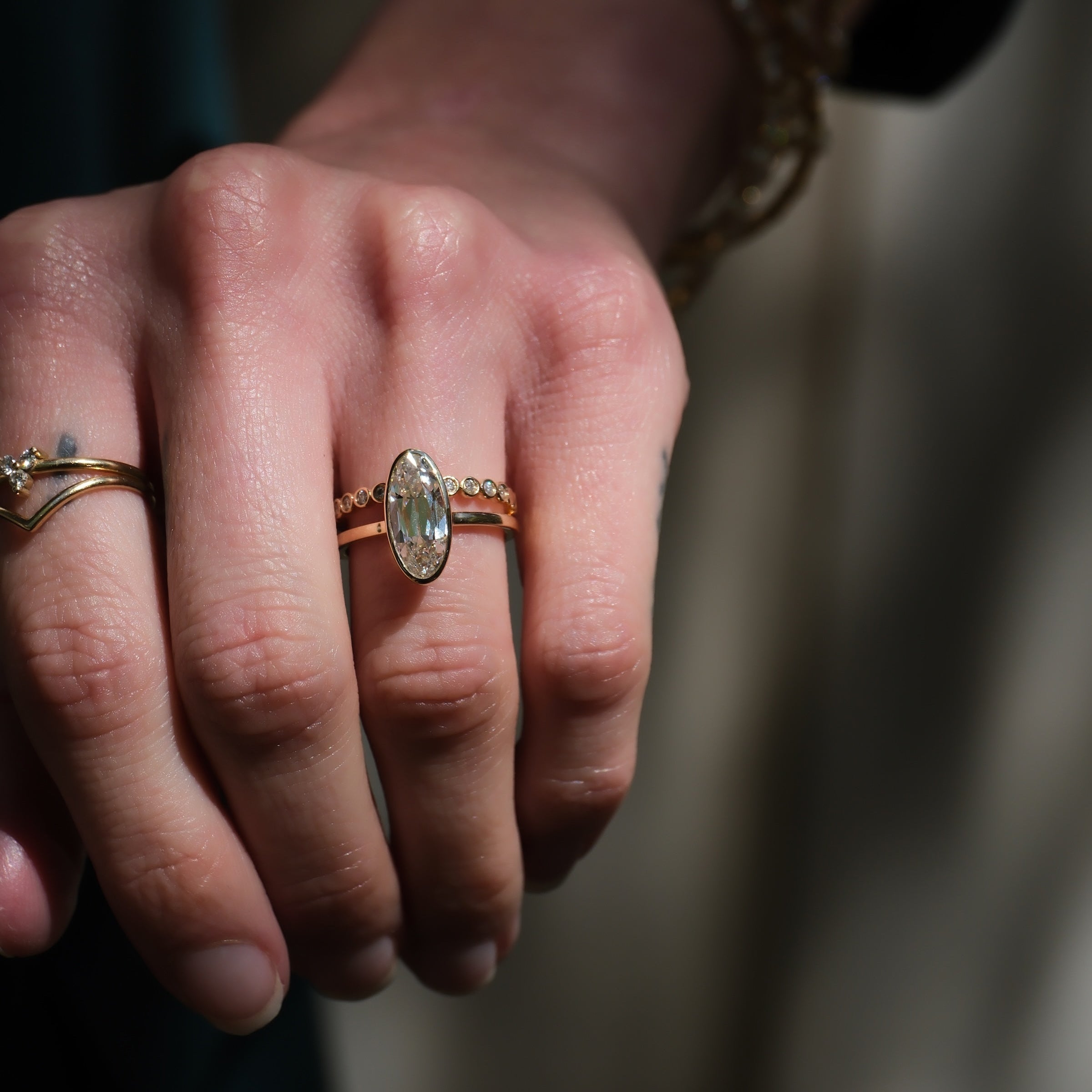 Jane 2.10ct Elongated Oval Lab Old Mine Cut Engagement Ring