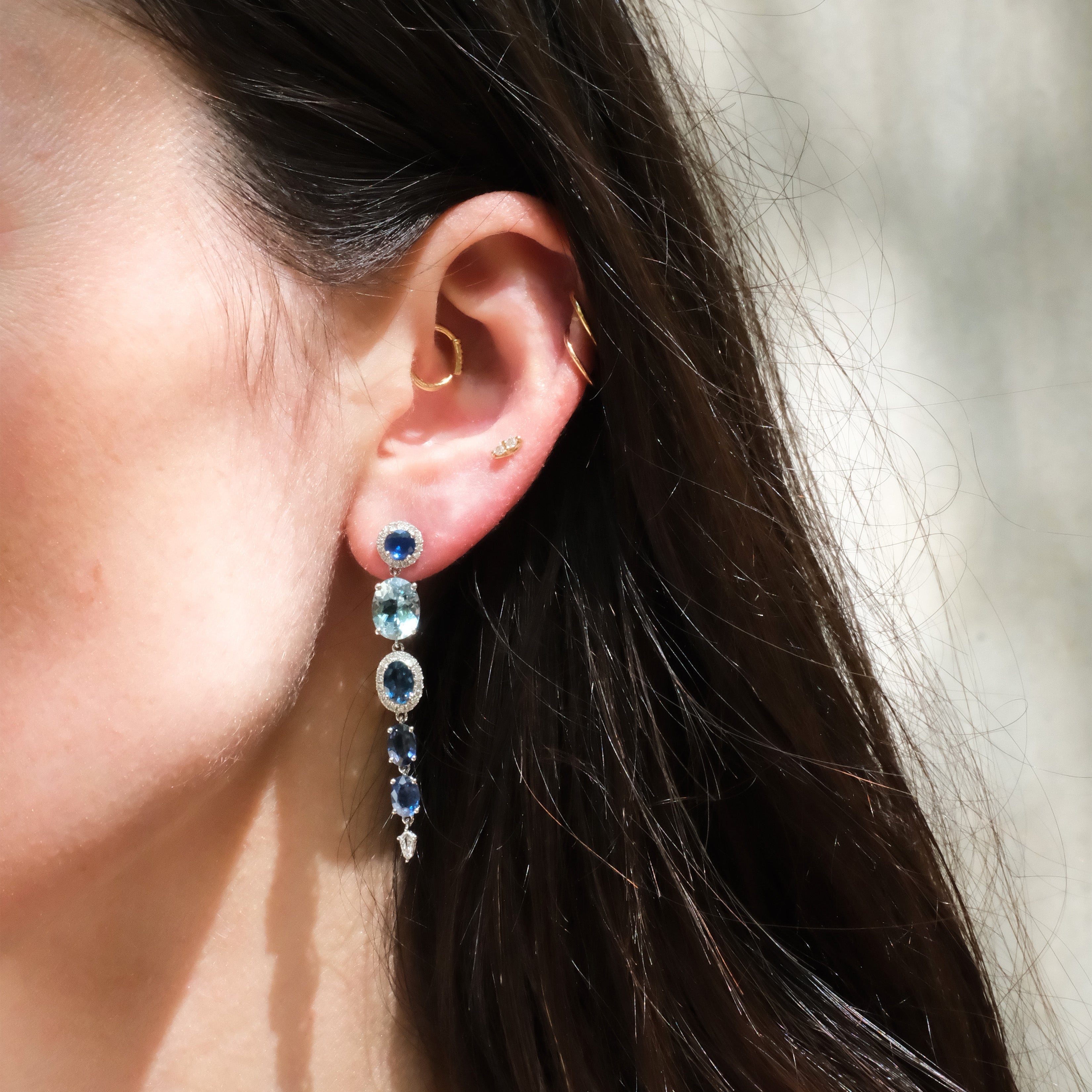 Aquamarine, Sapphire & Diamond Drop Earrings