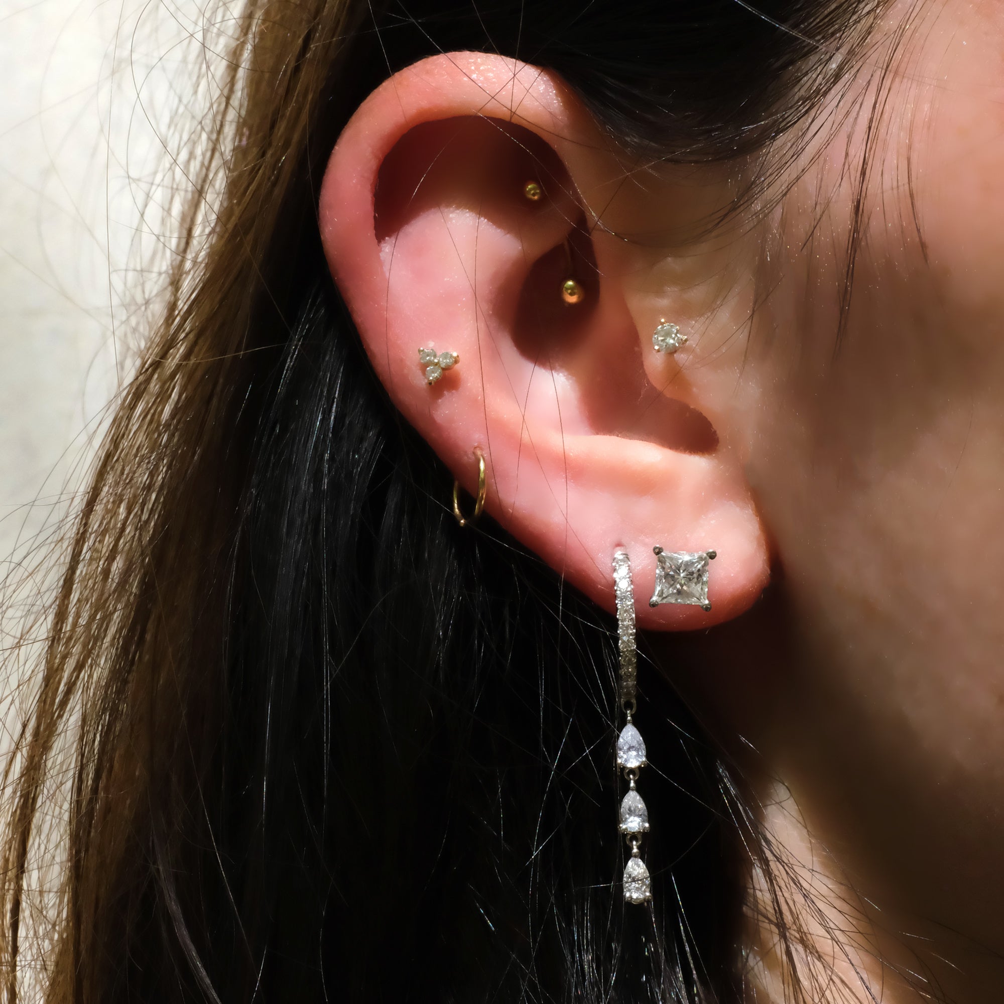 Three Pear Diamond Dangle Huggies