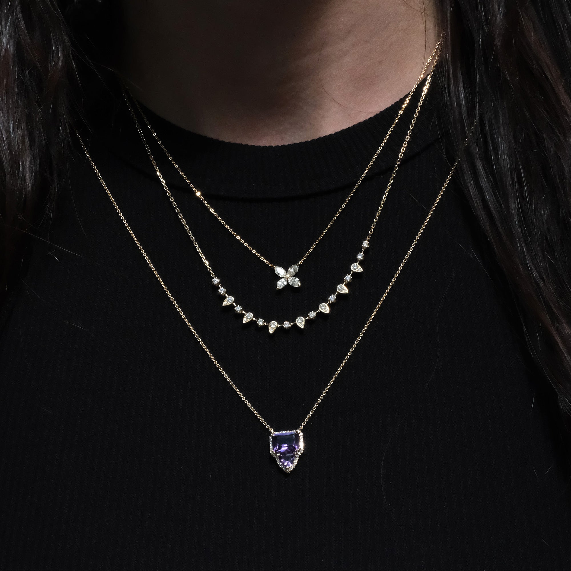 Amethyst & Diamond Halo Necklace