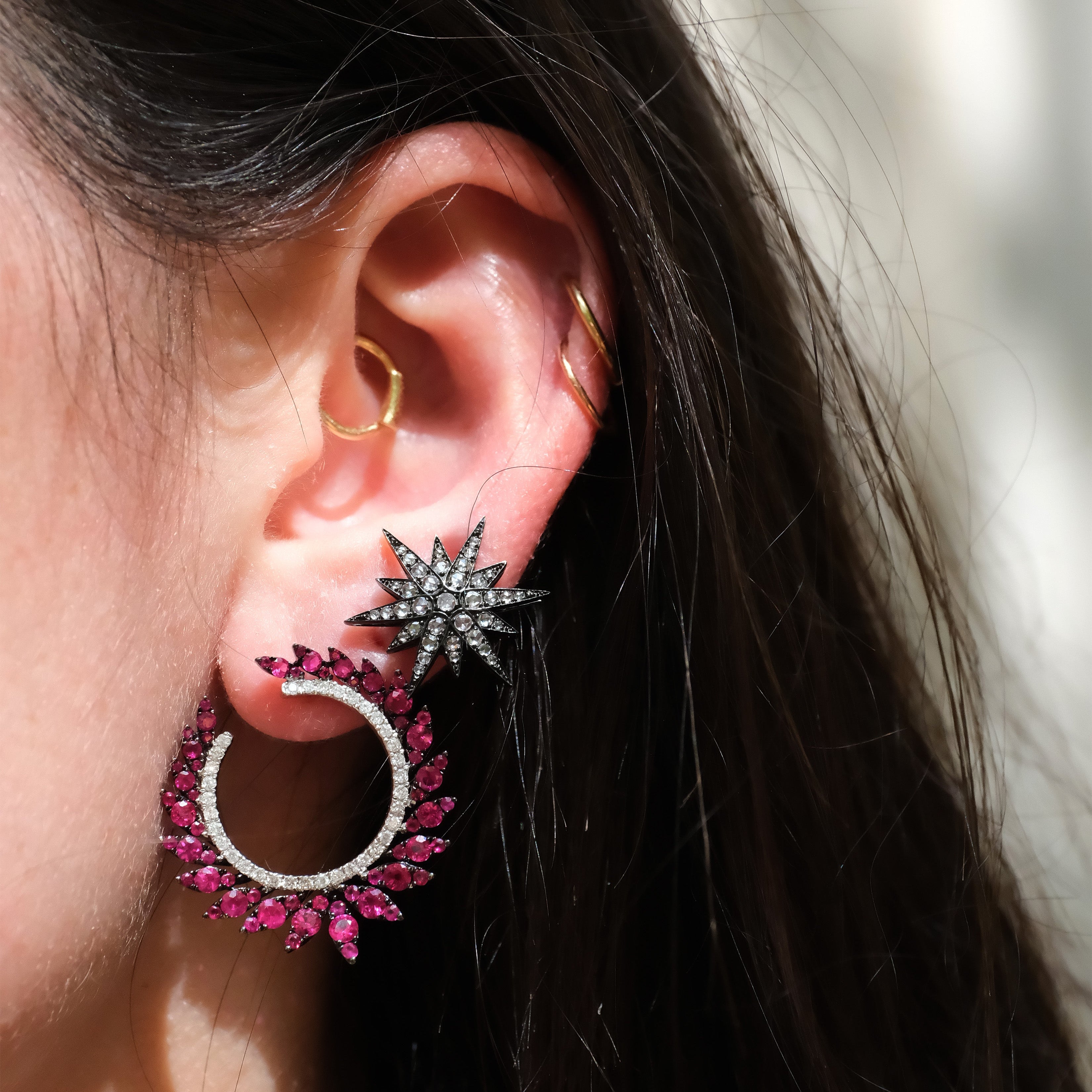 Ruby Petal Halo Earrings