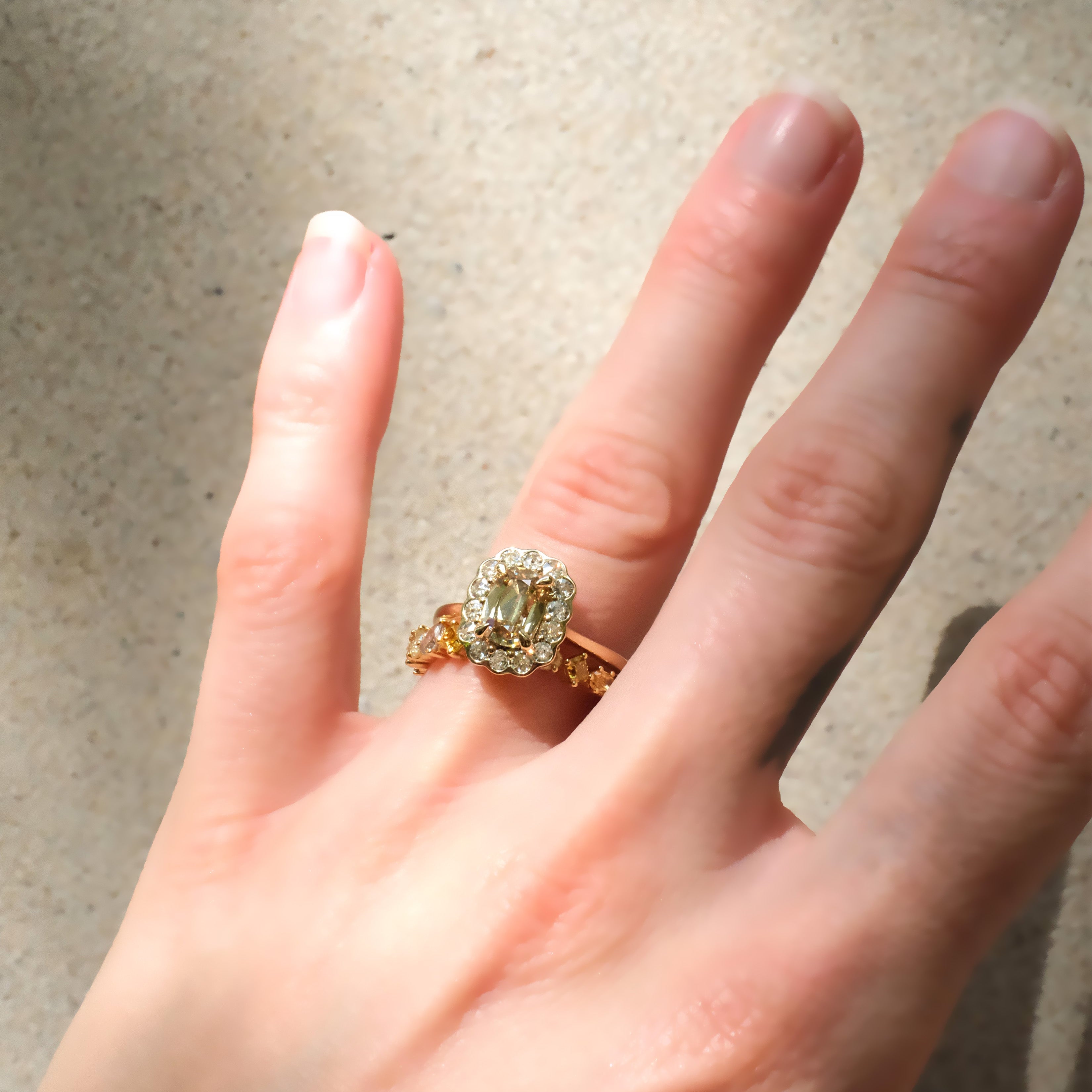 Edith 1.29ct Old Mine Cut Champagne Diamond Engagement Ring