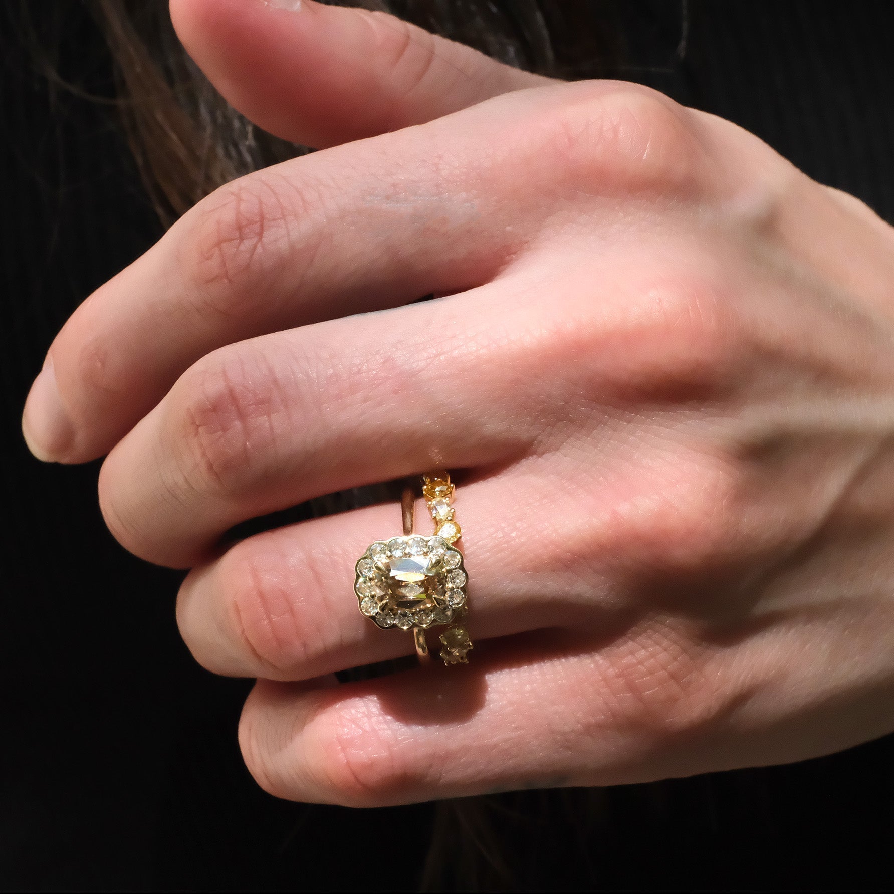 Edith 1.29ct Old Mine Cut Champagne Diamond Engagement Ring