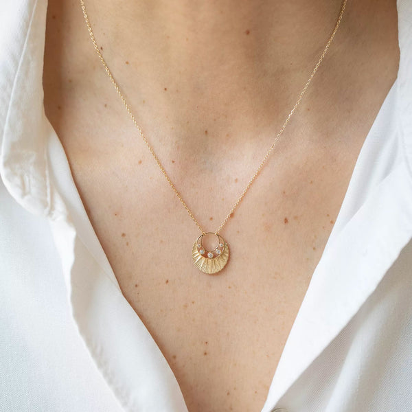 Five Diamonds Moon Crescent Necklace