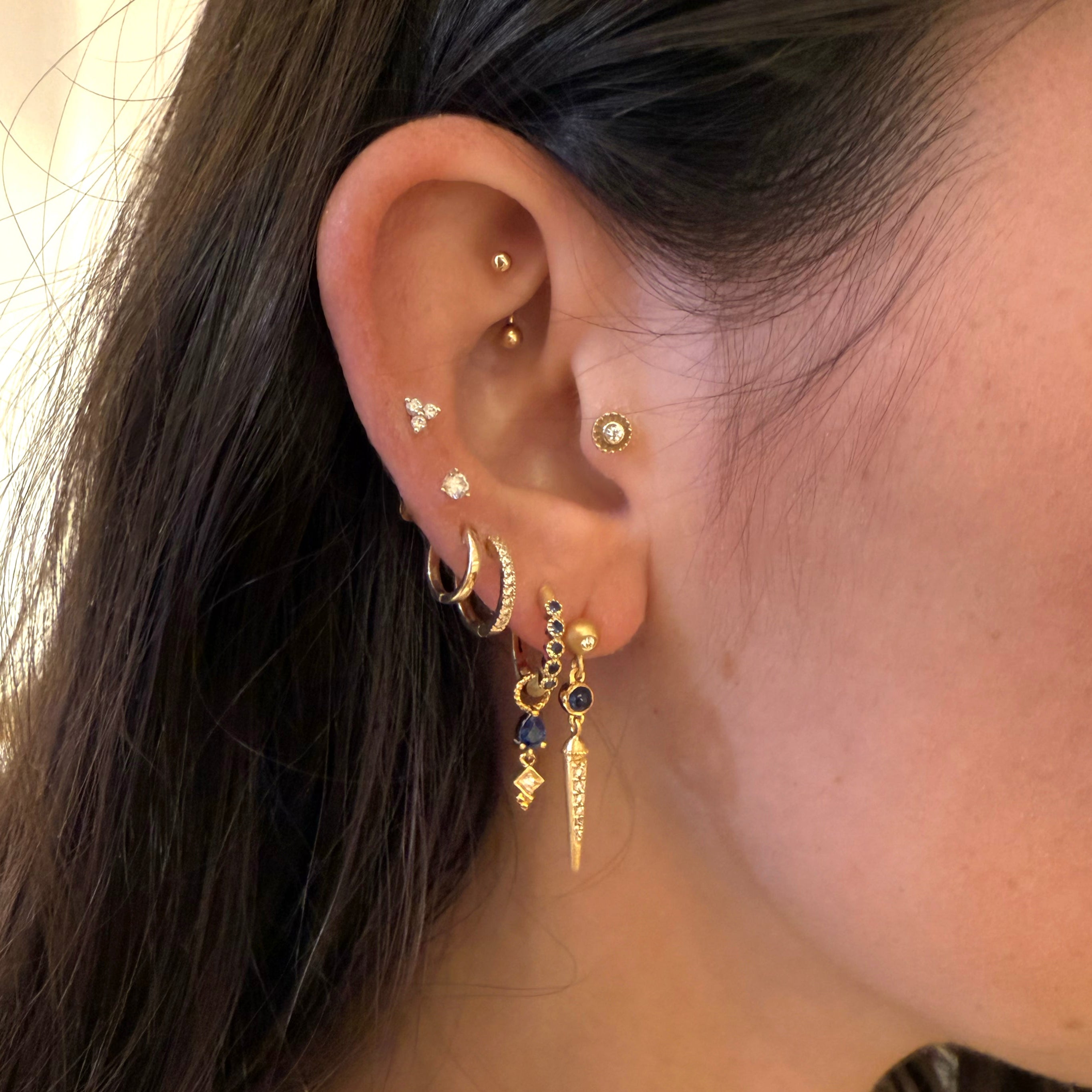 Sapphire & Diamond Charm Dangle Huggies