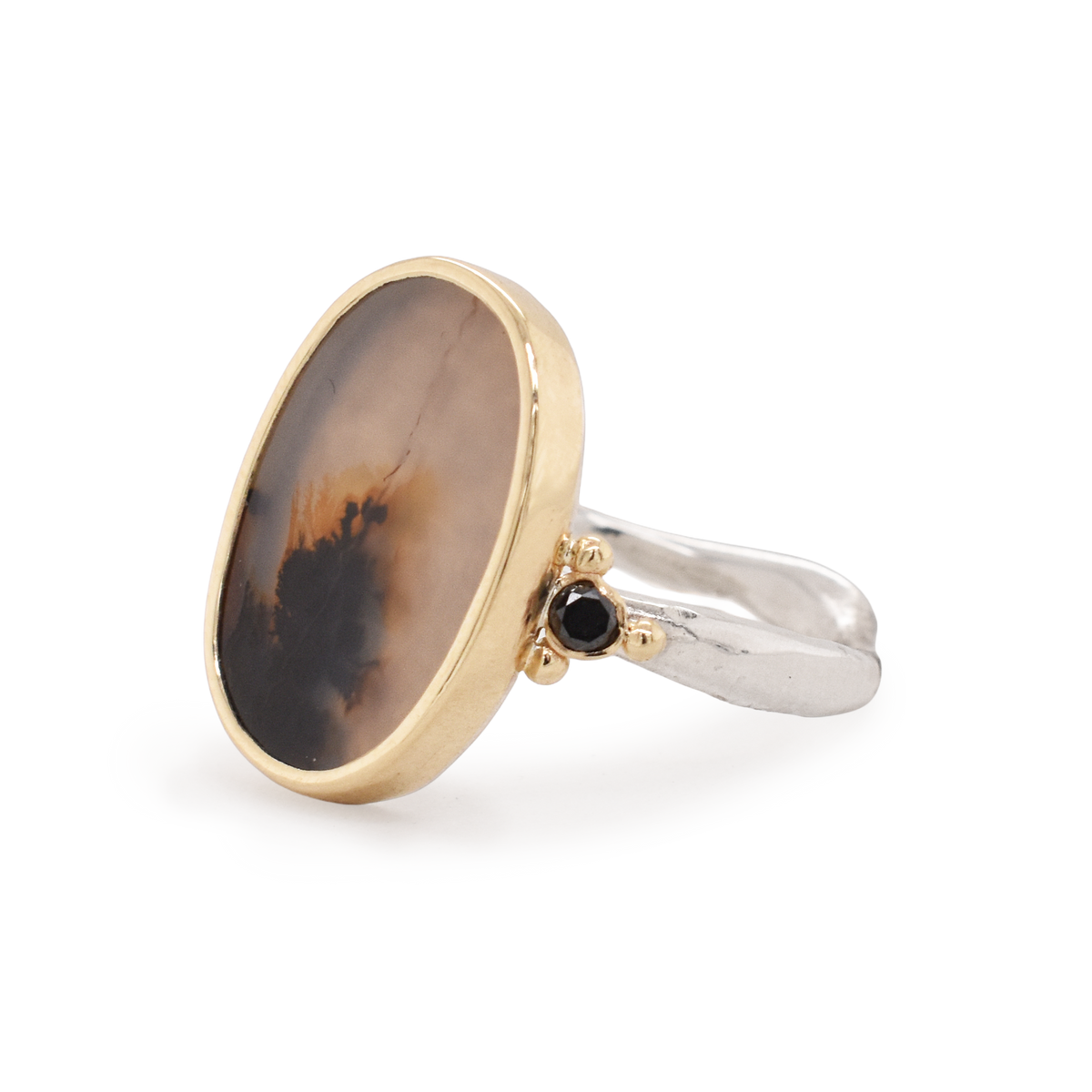 Dendritic Agate & Black Diamond Ring