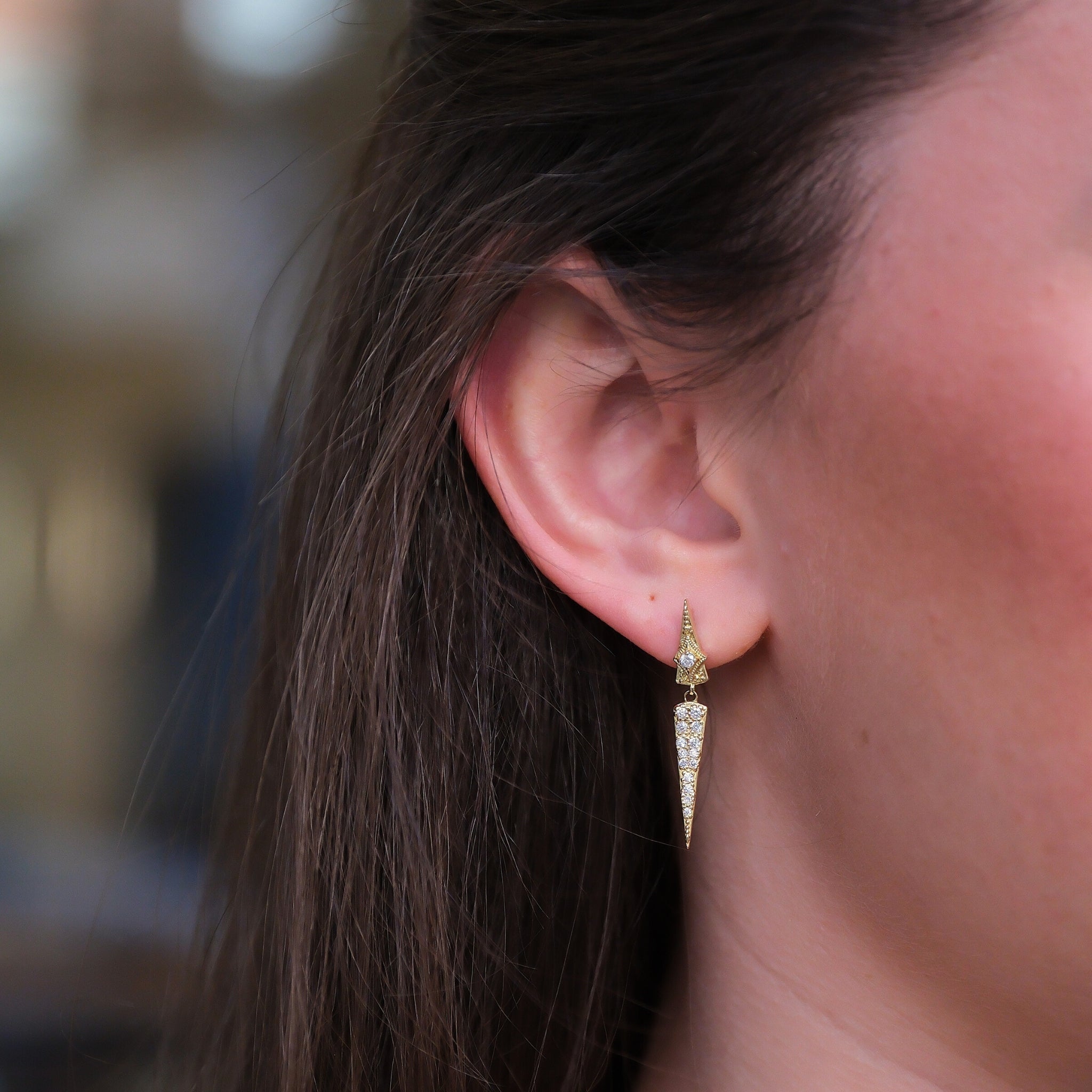 Diamond Scroll Drop Earrings