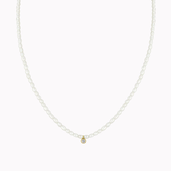 Diamond Rice Pearl Necklace