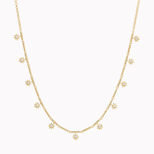Stationary Diamond Star Bar Chain Necklace
