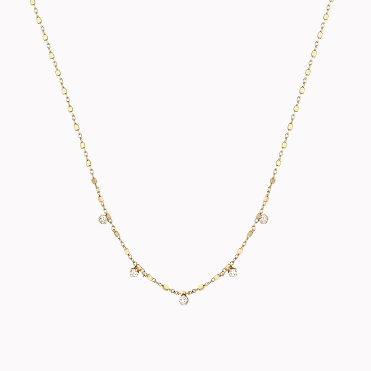 5 Diamond Tiny Square Bead Chain Necklace