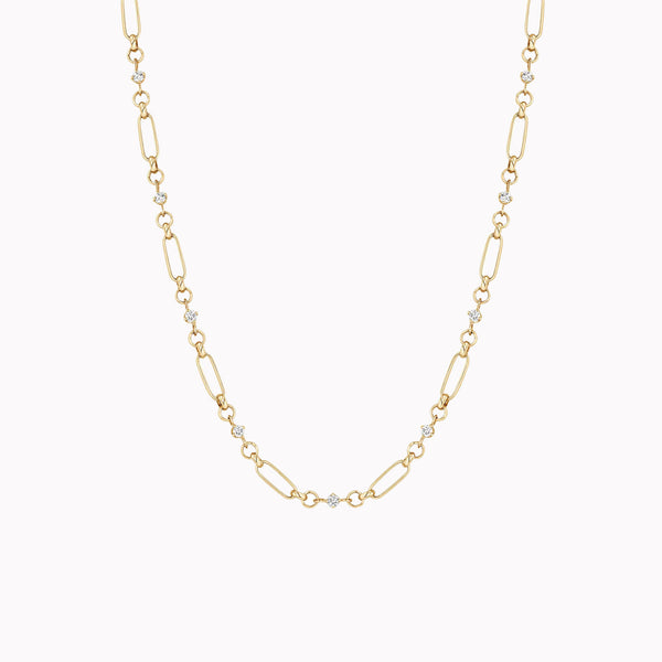 Linked Prong Diamond & Paperclip Rolo Chain Necklace