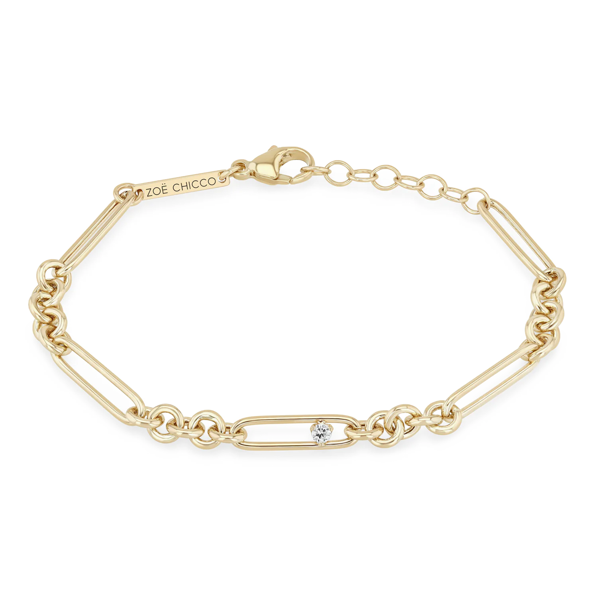 Diamond Paperclip & Rolo Chain Bracelet