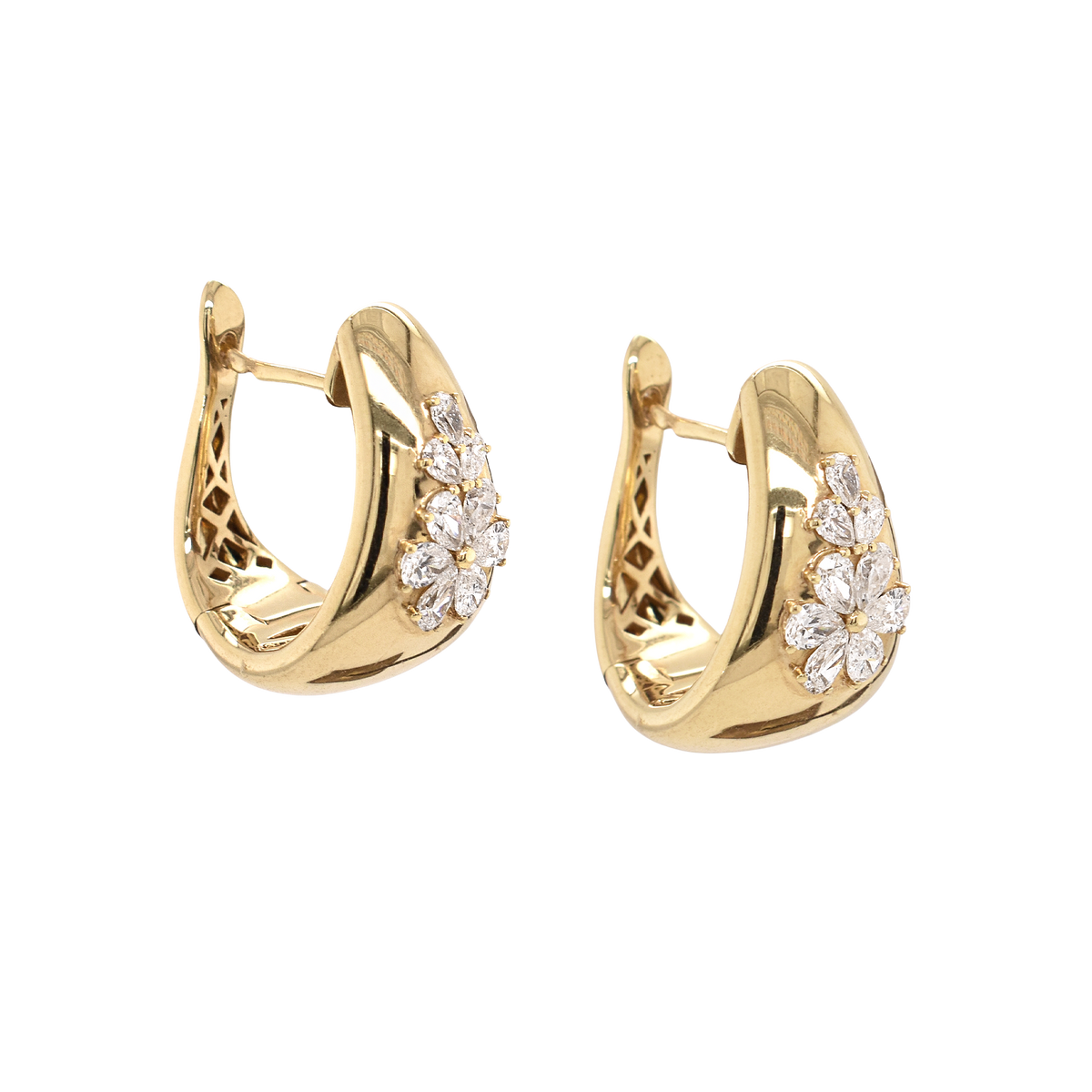 Diamond Flower Tapered Huggie Earrings