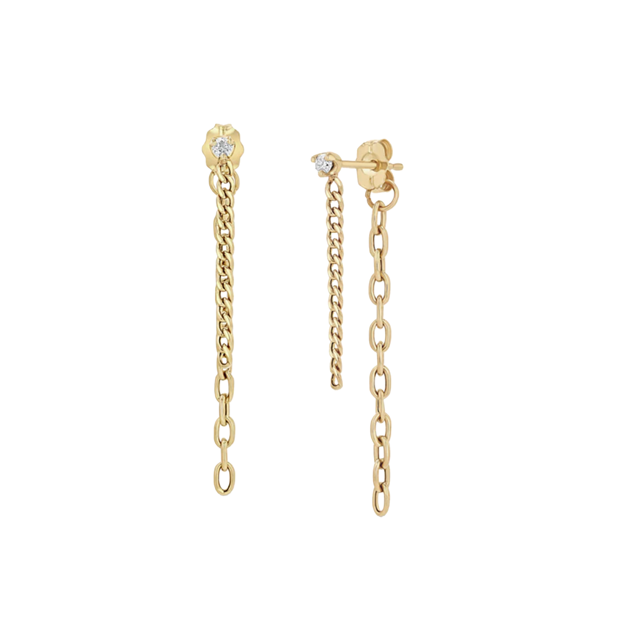 Diamond Mixed Chain Double Drop Earrings