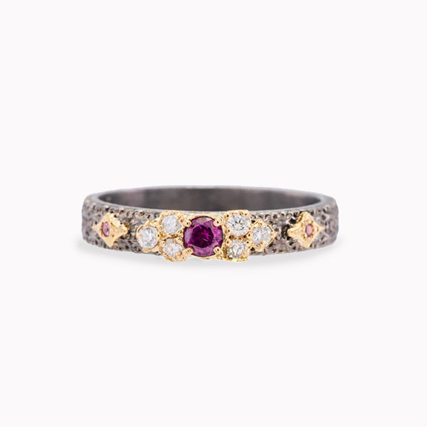 Purple Rhodolite Crivelli Scroll Stack Ring