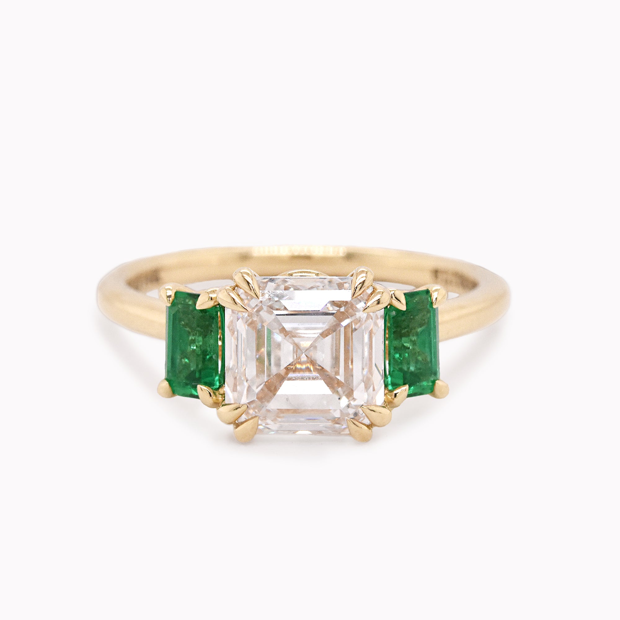 Dorothy 2.77ct Lab-Grown Diamond & Emerald Three-Stone Engagement Ring