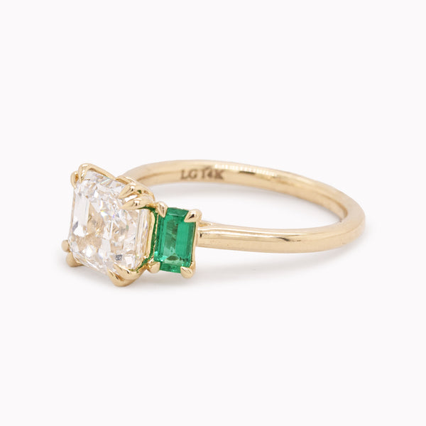 Dorothy 2.77ct Lab-Grown Diamond & Emerald Three-Stone Engagement Ring