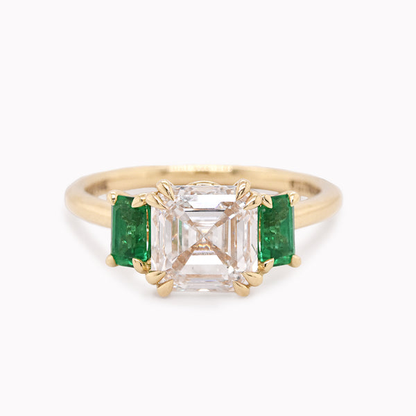 Dorothy 2.77ct Lab-Grown Diamond & Emerald Three-Stone Engagement Ring