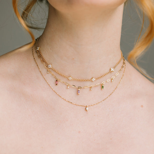Diamond Pear Tube Bead Chain Necklace