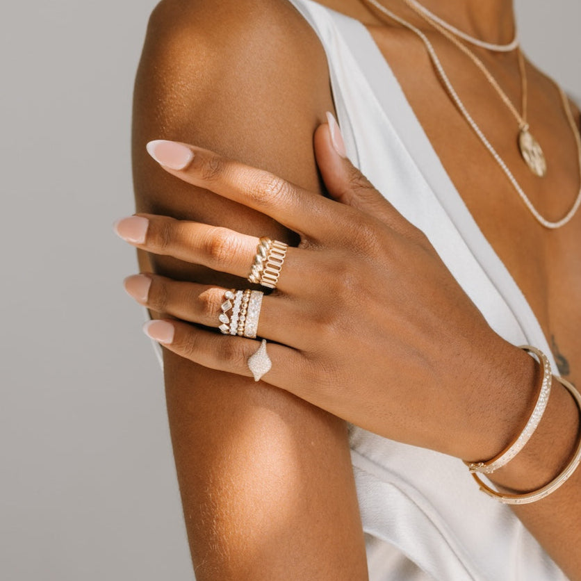 Diamond & Gold Bead Ring