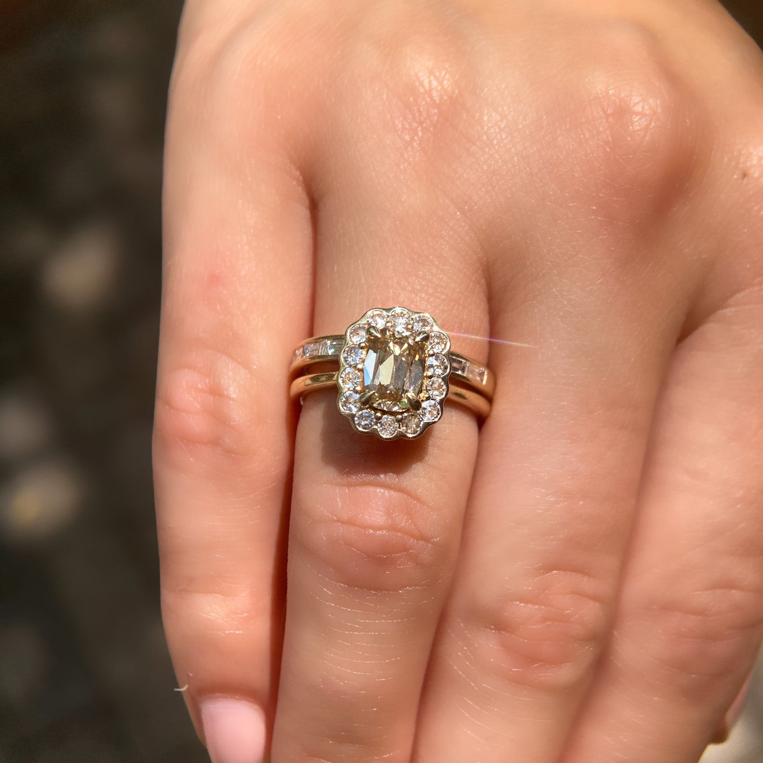Edith 1.29ct Old Mine Cut Champagne Diamond Engagement Ring